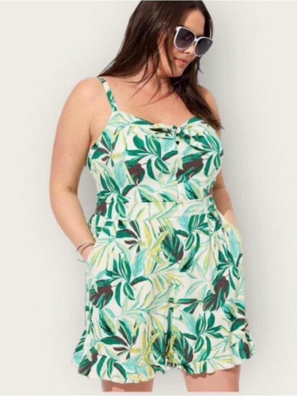 Torrid Tie Front Challis Romper Tropical Leaf Print Size 00